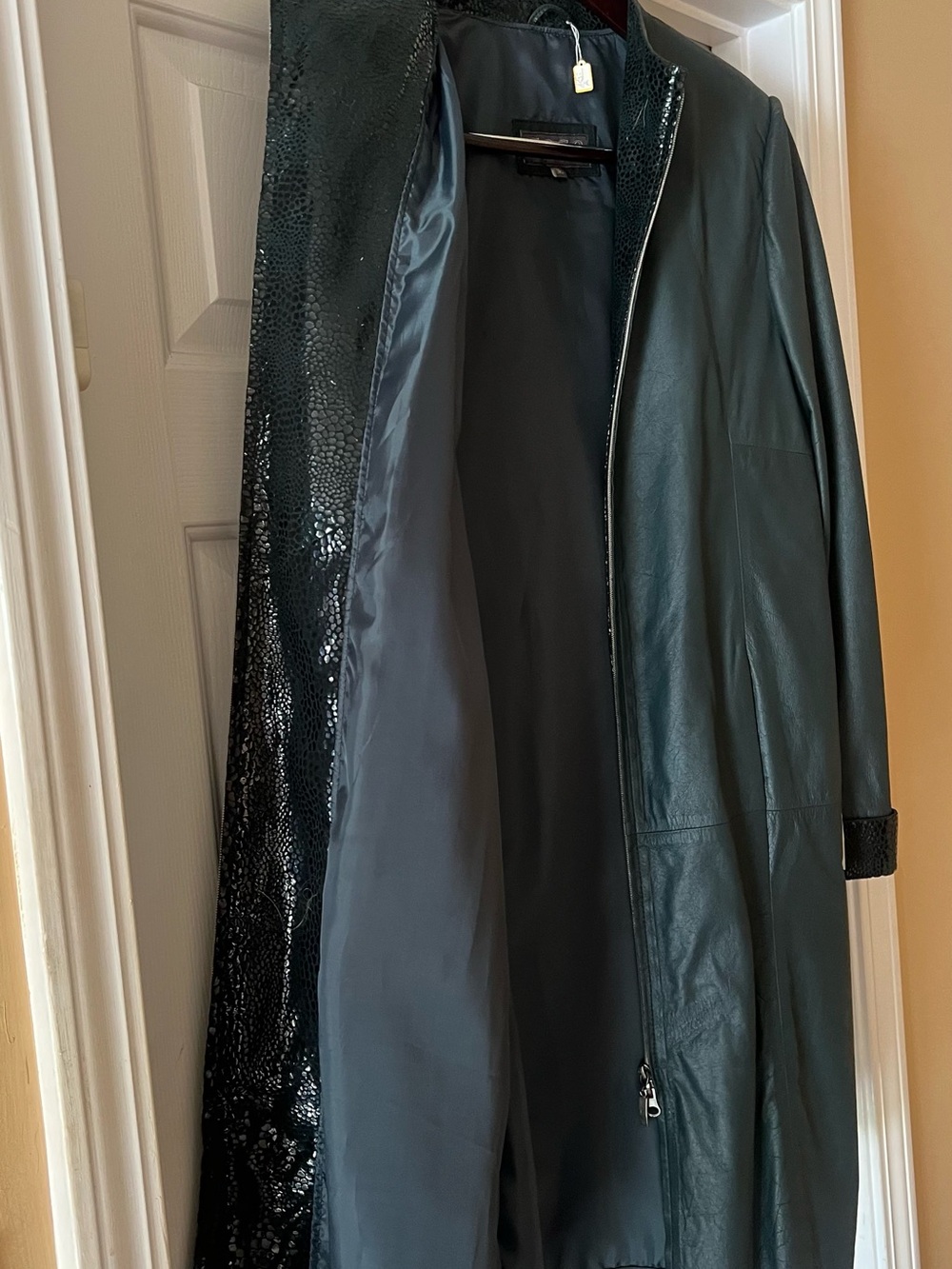 Women's Green Leather Long Coat